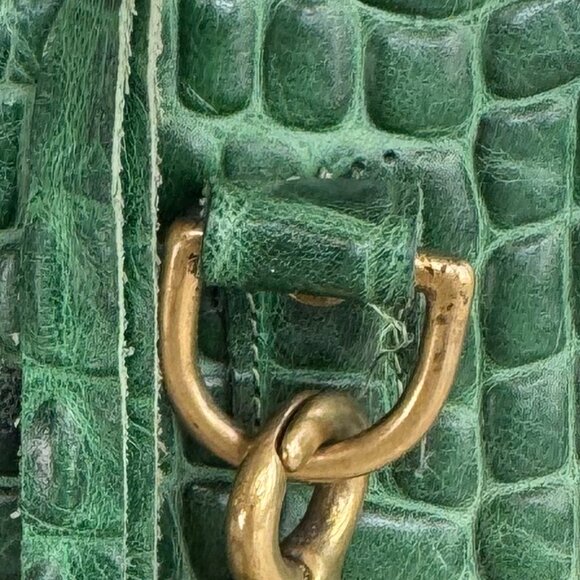 Clare V Green Croc Duffle Bag with white handles and black shoulder strap - Picture 6 of 9